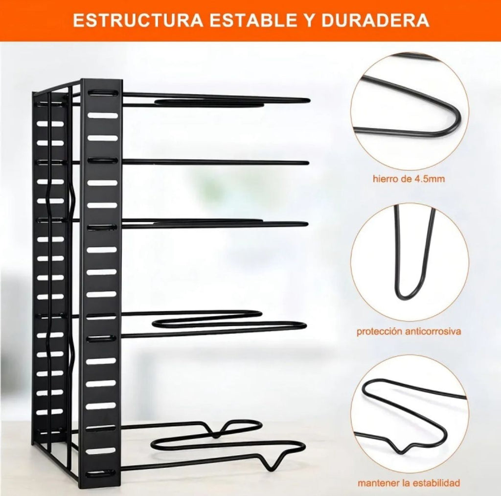 ORGANIZADOR DE OLLAS Y SARTENES AJUSTABLE - 8 NIVELES