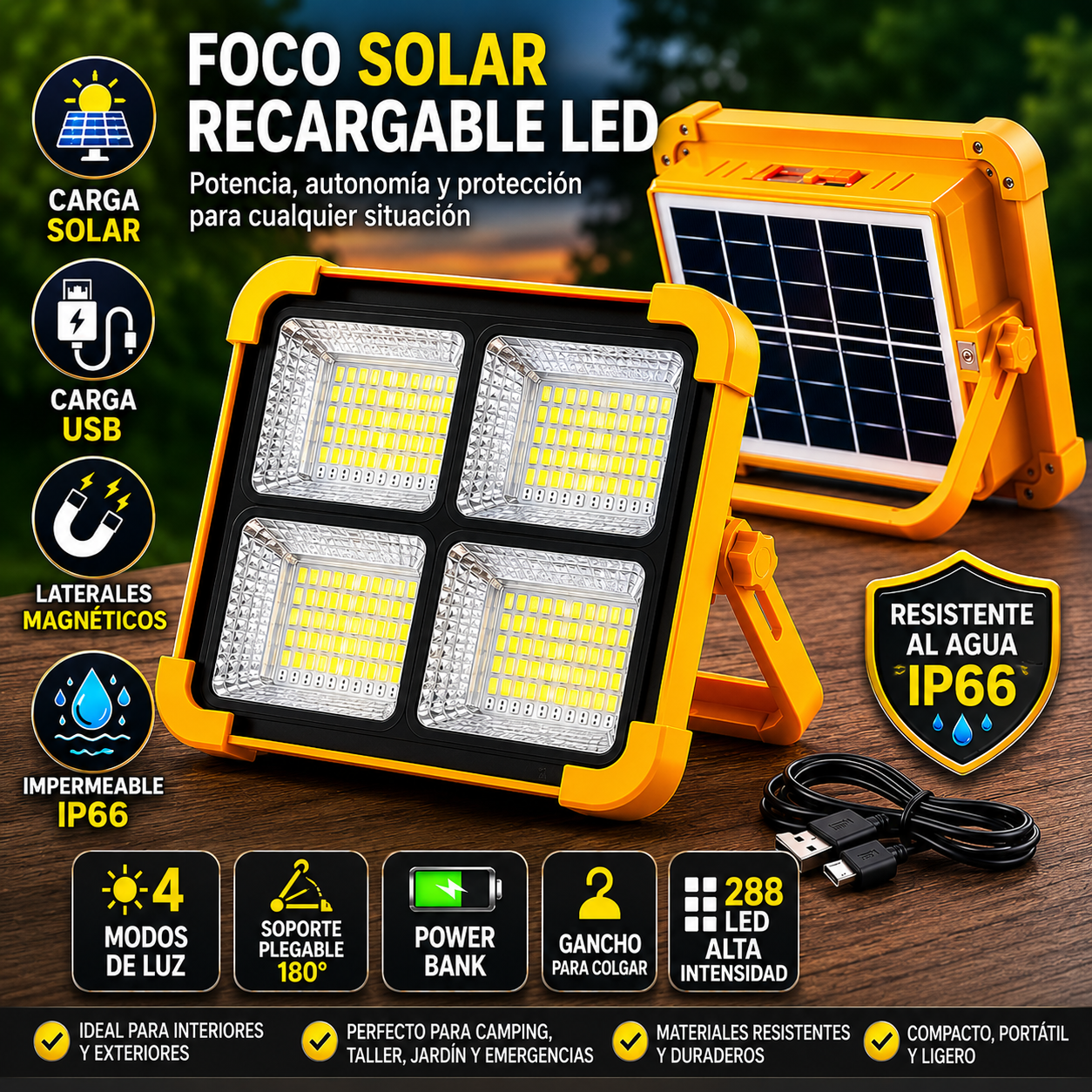 FOCO SOLAR RECARGABLE - POWERLIGHT