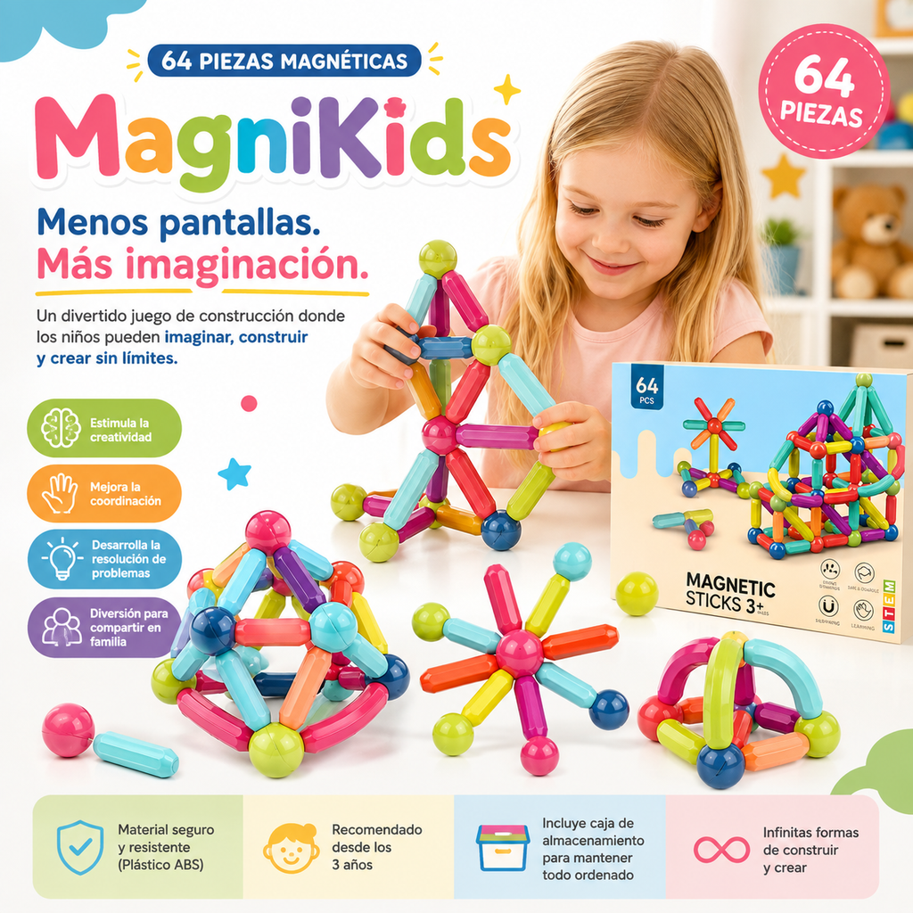MAGNIKIDS – Bloques Magnéticos Creativos | 64 Piezas