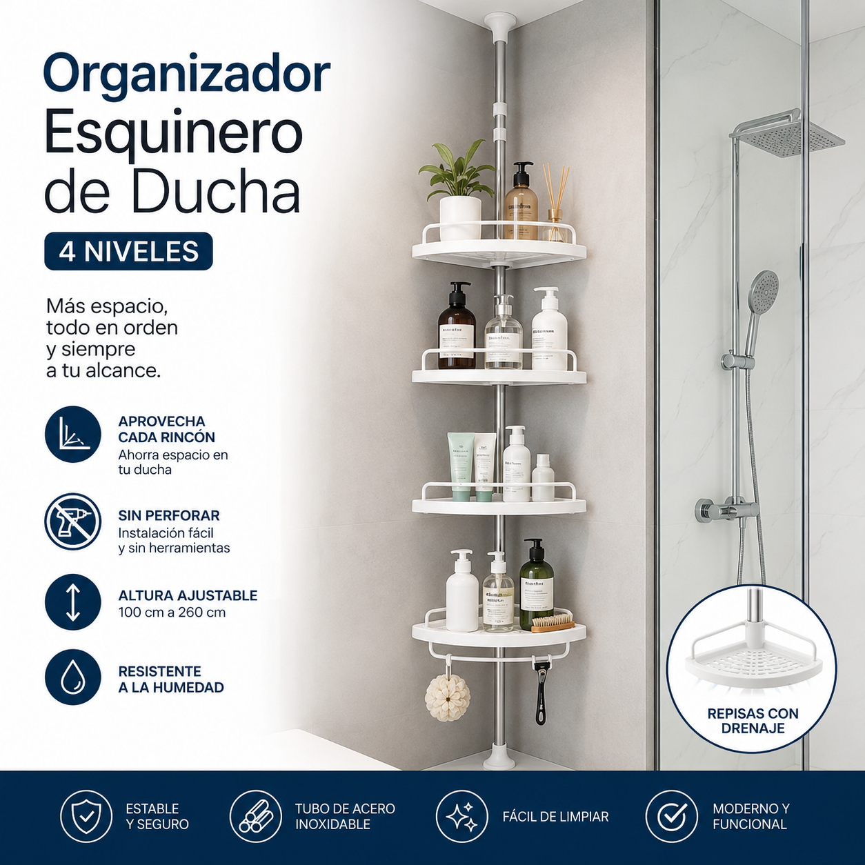 ORGANIZADOR ESQUINERO DE DUCHA DE 4 NIVELES